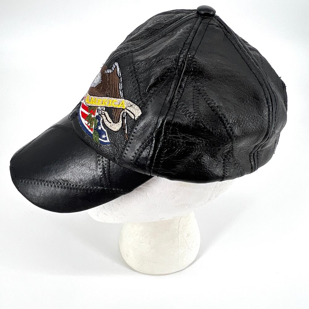 Vintage Leather Patchwork God Bless America American Eagle Embroidered Hat S #2